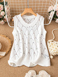 Plus Size Women's Solid Color Simple Hollow Out Sleeveless Vest