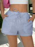 Ladies' Striped & Printed Casual Shorts With Pockets & Knot Design, Summer