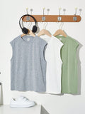 Tween Boys' 3pcs/Set Loose Fit Summer Round Neck Solid Tank Top