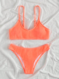 Swim Summer Beach Plain Textured Bikini Set, Bathing Suit