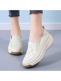 2024 New Spring And Autumn Women's Loafers, Slip-On Wedge Heel Thick-Soled Soft Bottom Shoes For Middle-Aged And Elderly Mothers, Camouflage Pattern Randomly Placed On Vamp