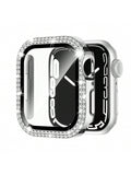 Compatible With Apple Watch Case Series 9/87/6/5/4/3/2/1/SE 38 40 41 42 44 45 Mm With Tempered Glass Screen Protector, Double Bling Case Crystal Diamonds Rhinestone Bumper Overall Hard PC Ultra-Thin Protective Cover For Apple Watch