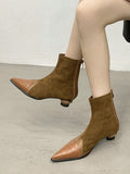 DASU2024 Women's Pointed Toe Snake Print Ankle Boots, Low-Heeled Fashion Boots For Fall/Winter