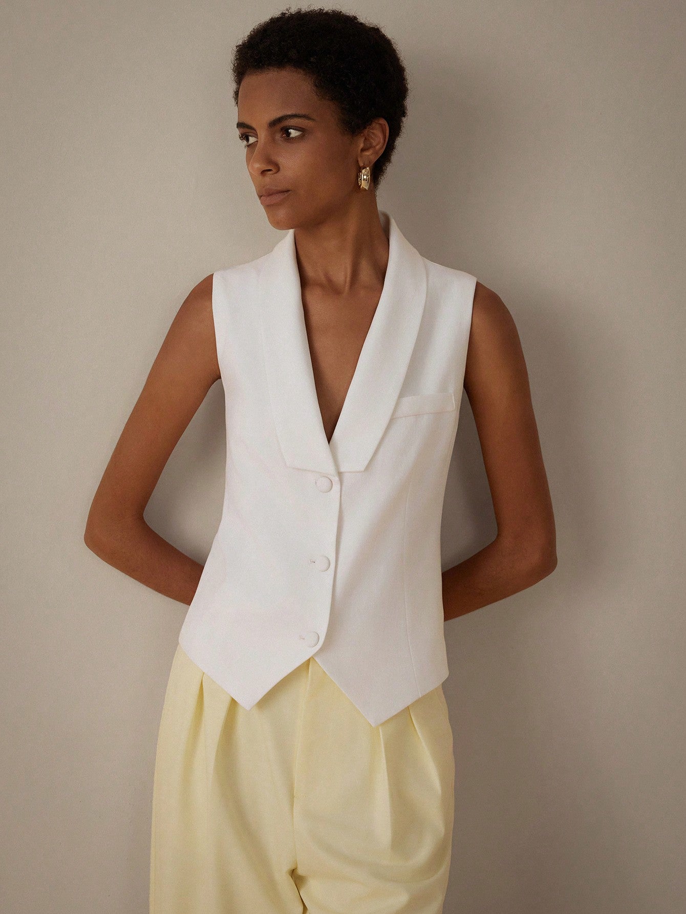 Solid Color Asymmetric Design Vest, Perfect For Workplace Commute And Casual Wear, Exuding Elegant And Sophisticated OL Style