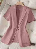 Irregular Pocket Single Button Notch Collar Short Sleeve Blazer Jacket