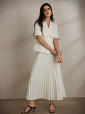Simple Solid Color Fashionable And Elegant Pleated Midi Skirt Suit, Versatile For Everyday And Office Wear