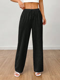Solid Drawstring Waist Wide Leg Pants