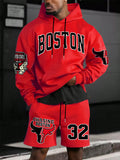 Men's Printed Casual Hoodie And Shorts Set With 'Spite' Letter Design