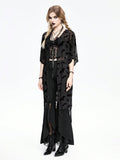 Goth Gothic Vacation Bat Flocked Mesh Fringe Hem Long Open-Front Top