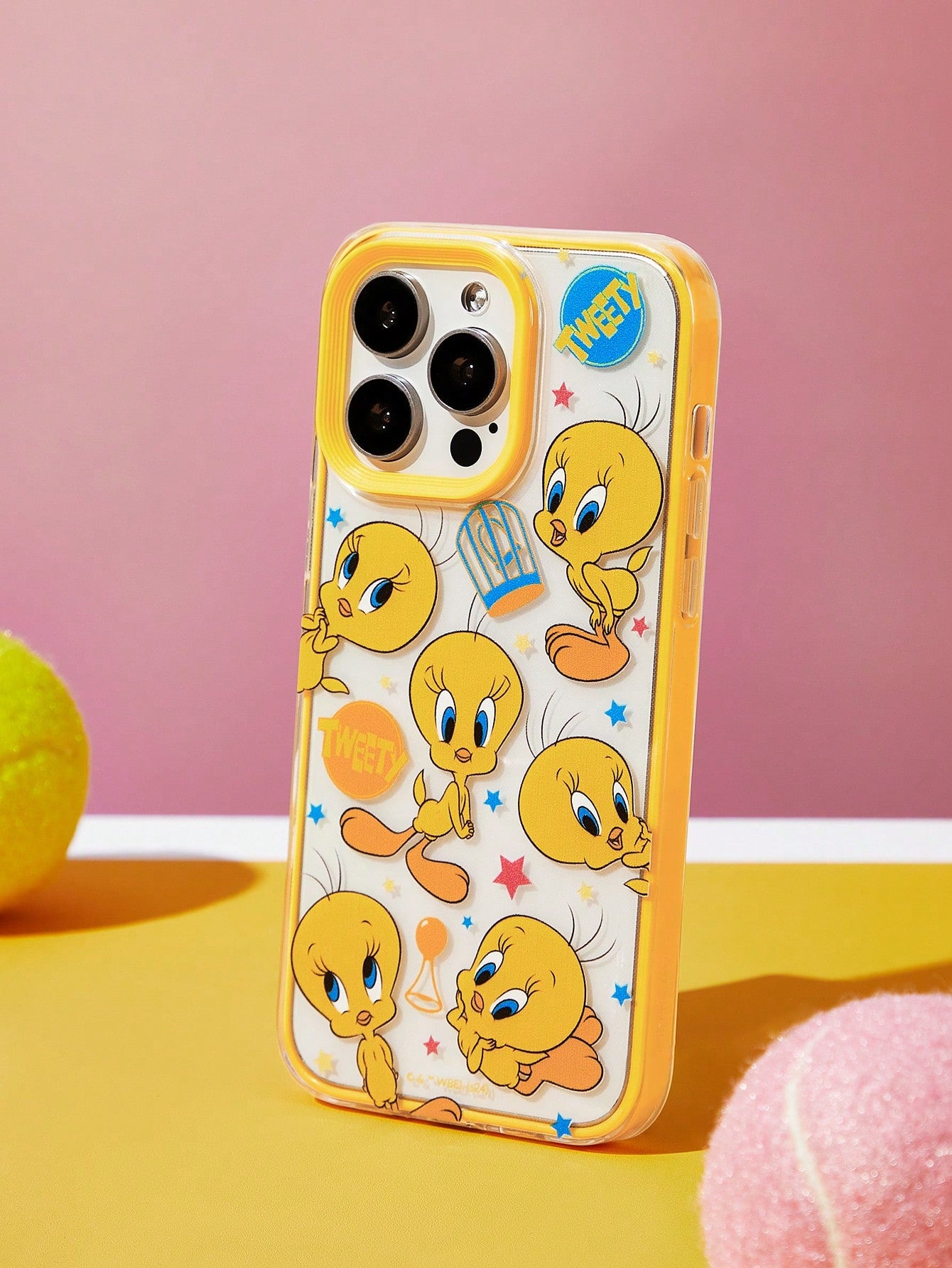 LOONEY TUNES X Cartoon Pattern Semi-Transparent Yellow Rim Phone Case