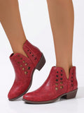 Red Hollow Chunky Heel Round Toe Elegant & Versatile Ankle Boots And Short Boots For Women, Suitable For Commuting And Daily Wear