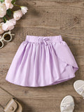 Young Girls' Summer Casual Solid Color Asymmetrical Skort