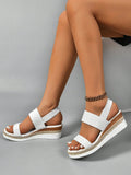 2024 New Women's Sandals, Retro Woven  Thick-Soled Peep-Toe Wedges, Elastic High Heel Strap, Comfortable & Versatile White Summer Sandals For Women