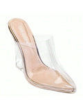 Women's Sugar Transparent Lucite Clear Wedge Heel Pvc Closed Toe Slip On Mules