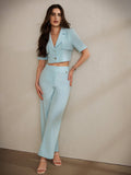 Simple High-End Short Sleeve Suit With Buttoned Waisted Pants, Women's 2-Piece Set For Commuting, Summer
