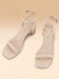 Strappy Heels For Women Block Chunky Heels Ankle Buckle Square Toe Heeled Sandals