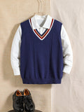 Kids/Tween Boys' Casual V-Neck Contrasting Color Trim Sleeveless Sweater Vest