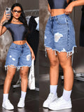 Women's Distressed Frayed Edge Denim Shorts, Summer Fashion