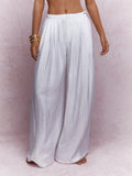 MISSGUIDED Metal Logo Label Pleated Wide Leg Pants College Ready