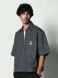 Crop Fit Half Zip Detail Pinstripe Shirt College Ready