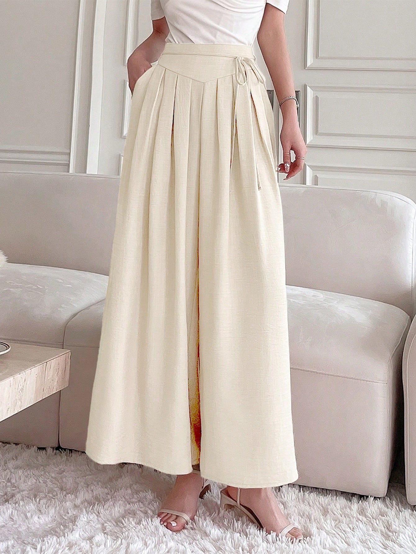 High Waisted Loose Fitting Casual Wide Leg Pants
