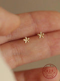 1pair Cute Simple Mini Shiny Flower 925 Sterling Silver Earrings Plated With 14k Gold, For Girls