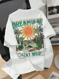Tween Boys Casual Simple Summer Landscape Print Short Sleeve Round Neck T-Shirt, Suitable For Summer (Back Of Clothes)