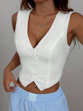 White Button Front Vest Blazer