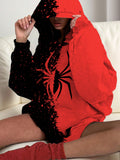 Full-Print Spider Red & Black Clash Color Hoodie, Suitable For Autumn And Winter