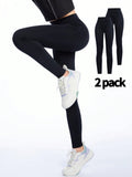 2pcs Tween Girl Yoga Pants Set, Elastic Outdoor Sports Leggings Cycling Pants, Suitable For Daily Wear (YY289)