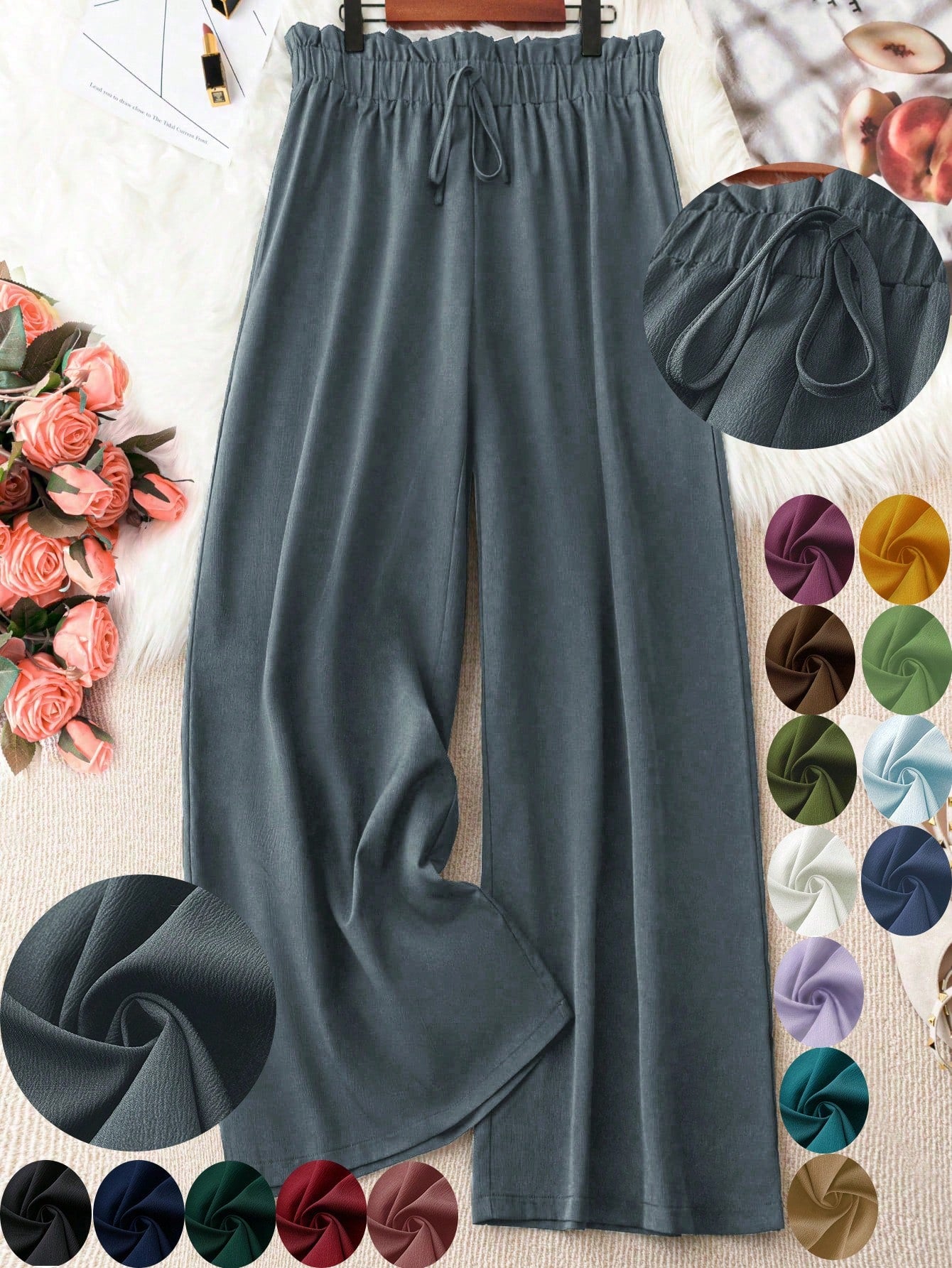 Plus Paperbag Waist Knot Front Wide Leg Pants