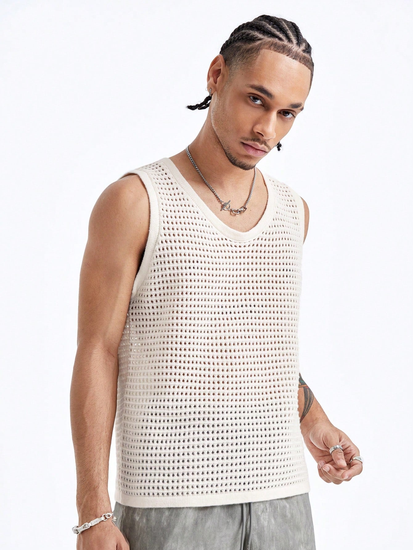 Men's Streetwear Solid Color Sleeveless Knit Vest For Summer