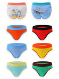 Boys 8pcs Cartoon Graphic Contrast Binding Boxer Brief