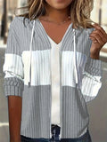 Women's Spring And Autumn Casual Color Blocking Drawstring Hooded Jacket