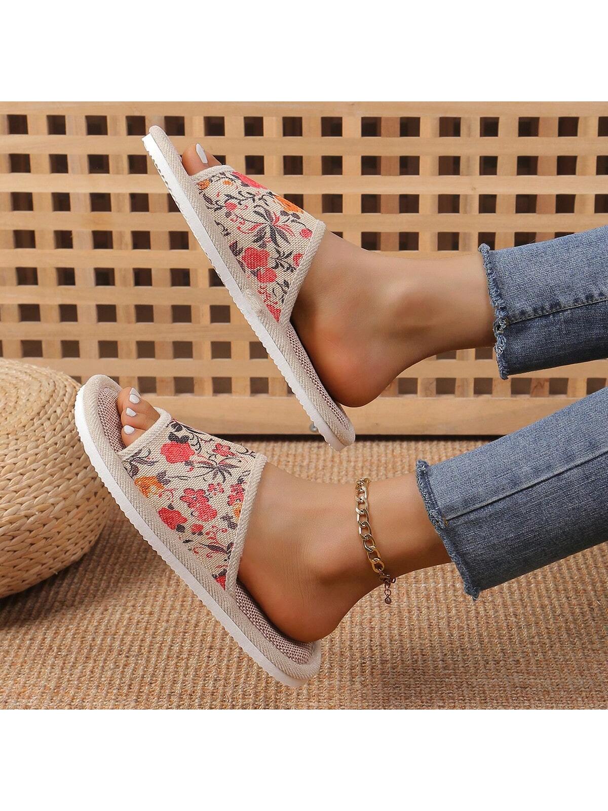 Women's Linen Home Slippers, Anti-Slip Thick Sole Indoor Floor Slippers, Soft Bottom Summer House Slipper