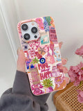 One-Letter Poster Bottle Coconut Tree Telephone Cake Lamp Printed Magenta Jelly Soft Phone Case For IPhone