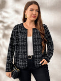Plus Size Elegant Printed Short Jacket With Contrast Color Edges, Autumn/Winter