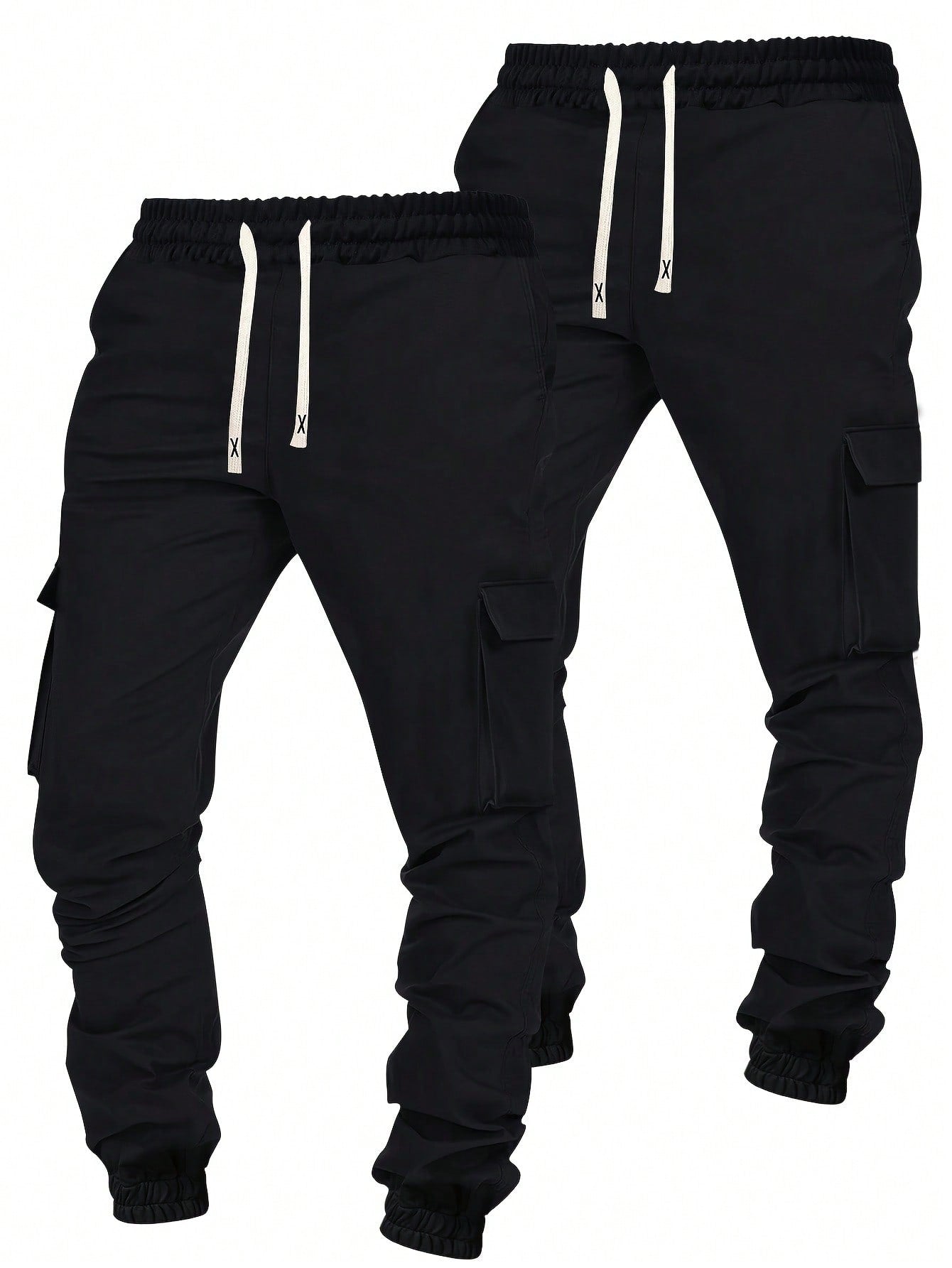 2pcs/Set Spring & Autumn New Arrival Men's Solid Color Cargo Pants, Casual Sports, Usual & Plus Size, For Outdoor Camping, Travel & Holiday, Joggers