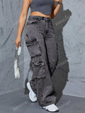 Women's Y2K Street Style Multi-Pocket Straight Leg Denim Cargo Pants