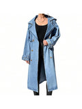 BZB Women's Long Double Breasted Denim Jacket Oversized Button Down Maxi Jean Coat Classic Lapel Outercoat