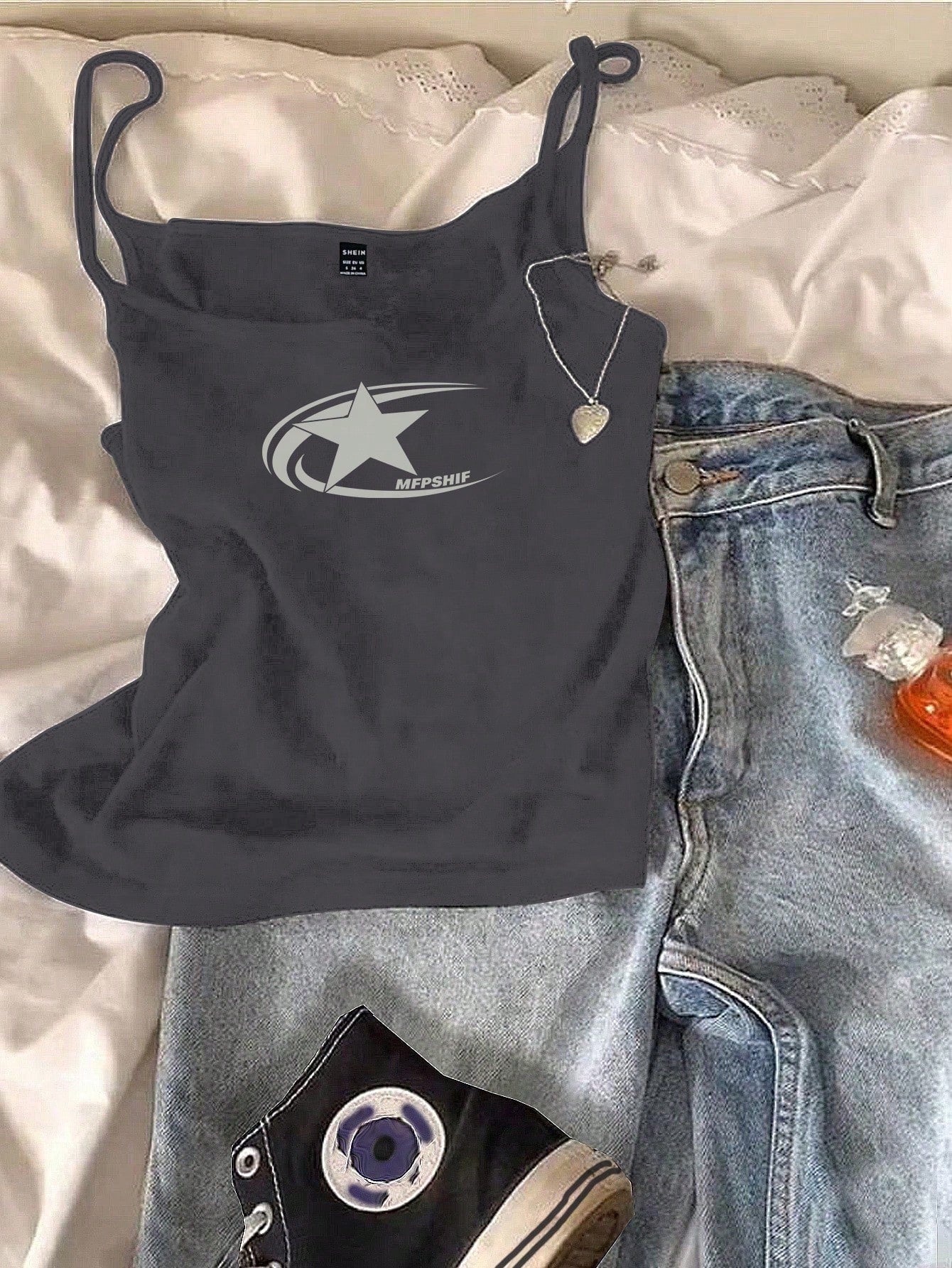 Casual & Simple Pentagram Pattern Tight-Fitting Camisole Top For Women, Suitable For Summer