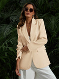 BIZwear Women's Spring/Autumn Solid Color Patch Collar Long Sleeve Daily Commuting Suit Jacket
