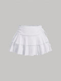 Summer Casual Drawstring Ruched Waist A-Line Skirt