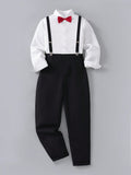 2pcs Teen Boy's Suspender Shirt And Solid Color Long Pants Set, Suitable For Parties, Starting School, Events, Back To School Season