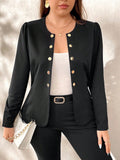 Autumn Short And Lightweight Plus-Size Jacket With Cinched Waist, Slimming Effect, Metal Button Decorated Cuff