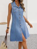 Flap Pocket Raw Hem Denim Dress