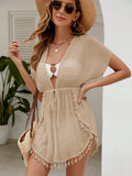 Swim Tassel Trim Tie Front Sheer Kimono For Summer