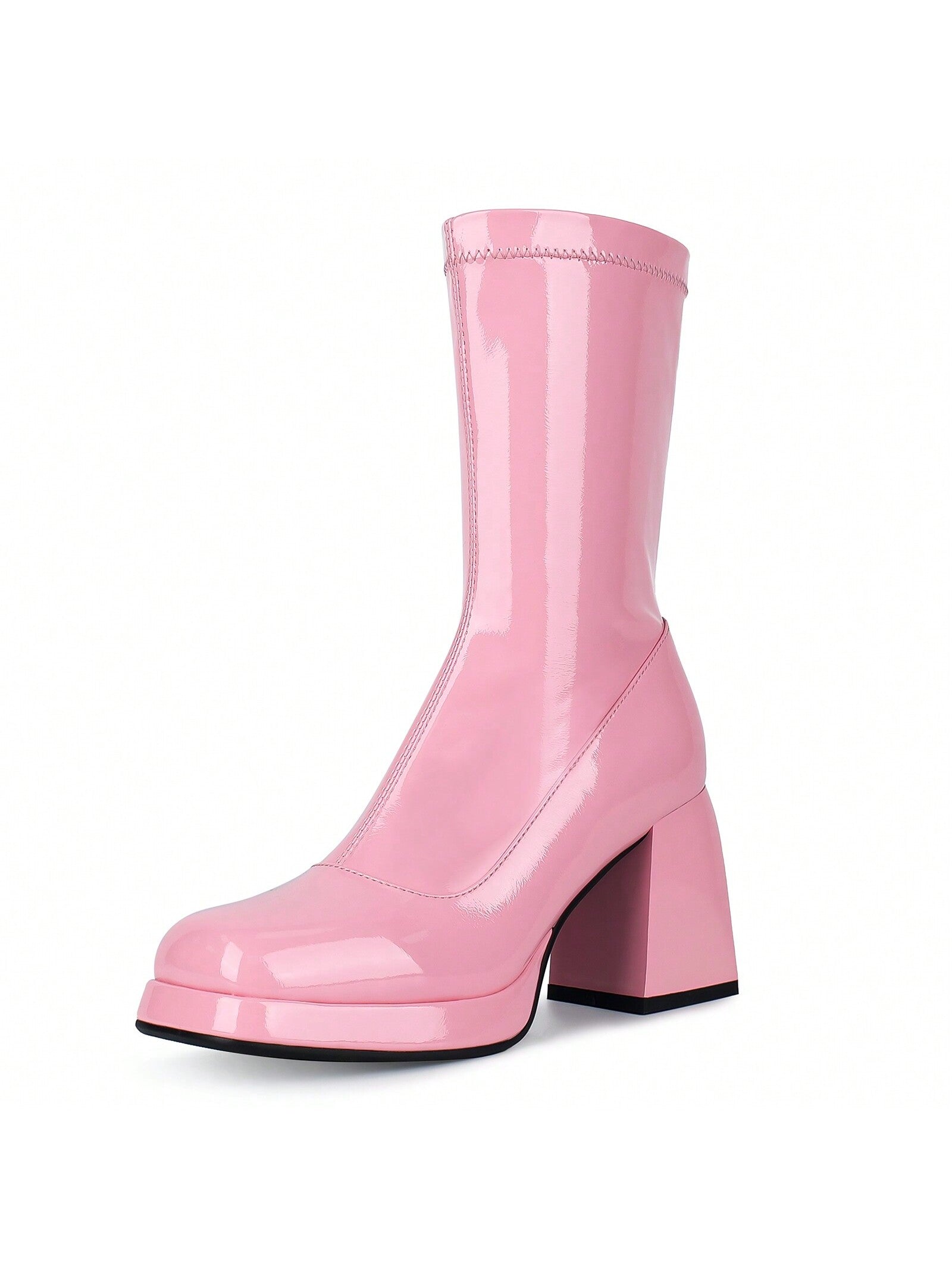 Go Go Boots For Women, With Square Toe, Chunky Heel And Side Zipper Design, Sassy And Glaring