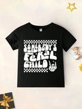 Young Boy Street Style Trendy Slogan Print Round Neck T-Shirt, Spring/Summer 2024
