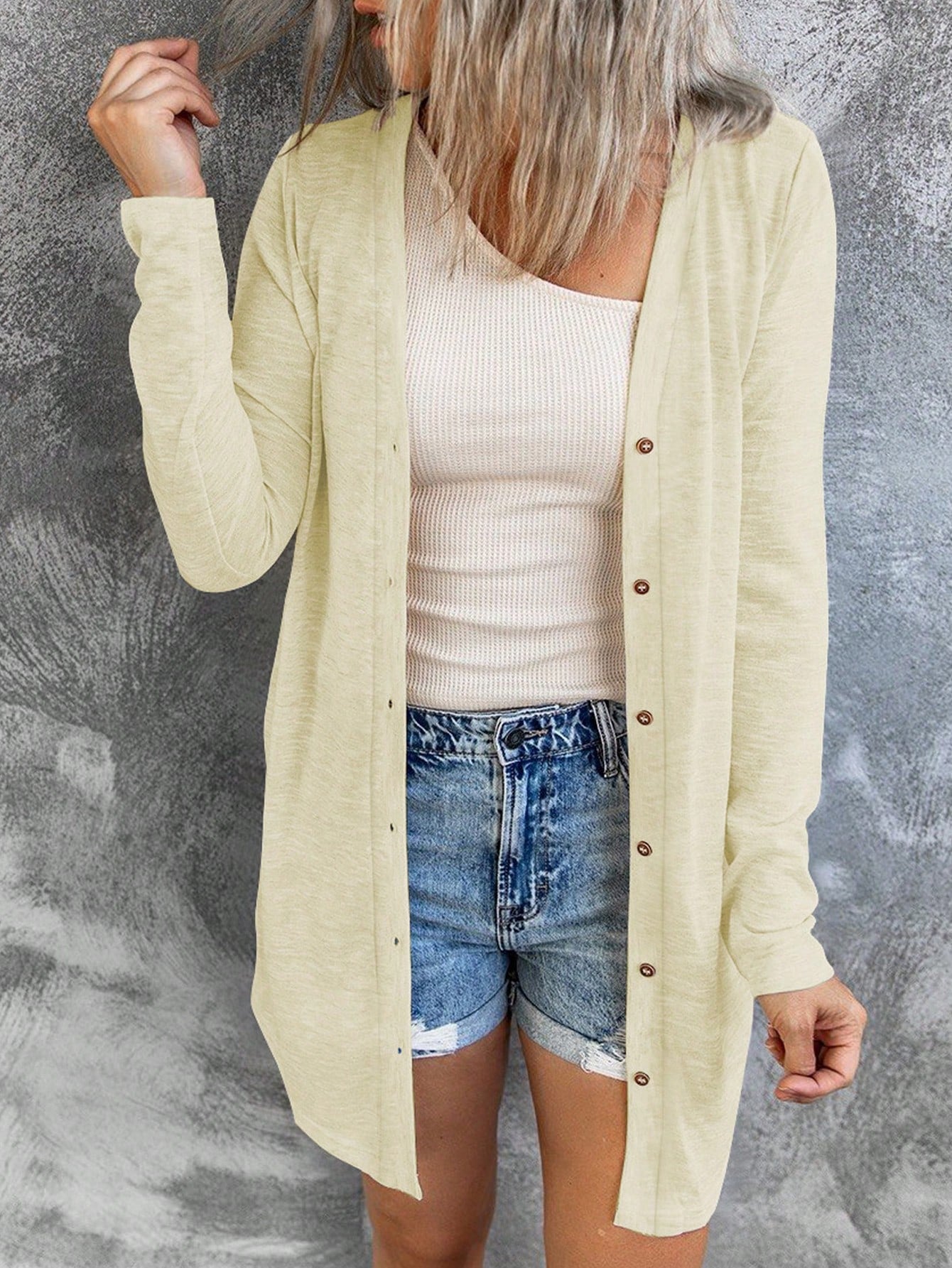 Solid Button Front Coat For Spring & Summer